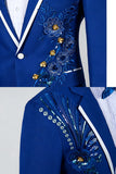 Trajes de baile azules de solapa con cuentas y muesca de un solo botón