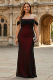 Vestido largo de dama de honor de talla grande negro rojo con espaldas frías