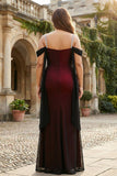 Vestido largo de dama de honor de talla grande negro rojo con espaldas frías