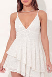 Vestido de graduación mini graduación blanco blanco asimétrico de lentejuelas en línea en A brillante
