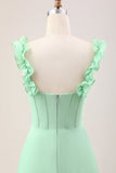 Verde Una línea fuera del hombro Corsé Vestido de dama de honor con volantes