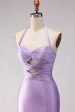 Vestido largo de baile de graduación con corte de sirena lila y cuentas