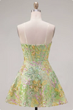 Corsé verde A-Line Vestido Corto de Bienvenida