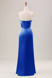 Corsé de vaina azul polvoriento vestido de dama de honor largo sin tirantes con abertura