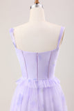 Lavanda Una Línea Corsé Tirantes De Espagueti Floral Escalonado Vestido Largo De Dama De Honor