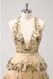Vestido de fiesta corto con lentejuelas espalda descubierta corte ancho y brillante