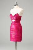 Vestido de cóctel corto con abertura en forma de cerradura y escote en forma de corazón fucsia