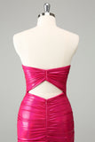 Vestido de cóctel corto con abertura en forma de cerradura y escote en forma de corazón fucsia
