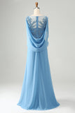 Apliques de cuentas de sirena azul Saprkly Madre de vestido de novia con chal