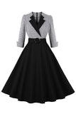 Cuello de solapa negra Vestido Vintage 1950s