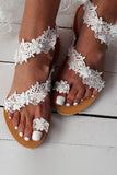 Sandalias planas de mujer de encaje blanco boho