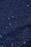 Vestido de cóctel midi de lentejuelas con escote en V azul marino con abertura
