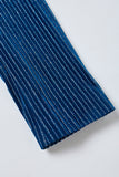 Trajes de fiesta de terciopelo azul tinta a rayas para mujer de 2 piezas