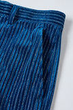 Trajes de fiesta de terciopelo azul tinta a rayas para mujer de 2 piezas