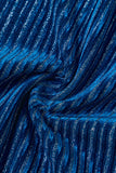 Trajes de fiesta de terciopelo azul tinta a rayas para mujer de 2 piezas