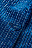 Trajes de fiesta de terciopelo azul tinta a rayas para mujer de 2 piezas