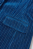 Trajes de fiesta de terciopelo azul tinta a rayas para mujer de 2 piezas