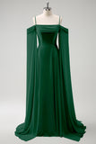 Vestido de dama de honor largo de gasa de gasa de color verde claro con hombros fríos