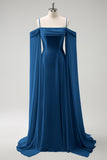 Vestido de dama de honor largo de gasa de gasa de color verde claro con hombros fríos