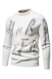 Suéter blanco de cuello redondo slim fit para hombre