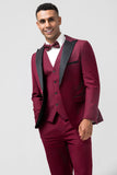 Trajes de fiesta de hombre con solapa de pico de 3 piezas en color burdeos