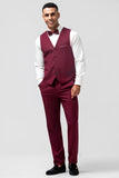 Trajes de fiesta de hombre con solapa de pico de 3 piezas en color burdeos