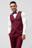 Trajes de fiesta de hombre con solapa de pico de 3 piezas en color burdeos