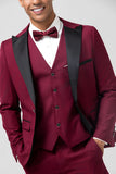 Trajes de fiesta de hombre con solapa de pico de 3 piezas en color burdeos