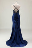 Vestido de graduación largo de tirantes de sirena verde polvoriento brillante con tirantes finos