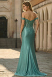 Vestido largo de graduación de graduación sirena gris verde gris verde descubierto con abertura