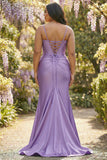 Vestido de graduación de talla grande con corsé de sirena fucsia y tirantes finos