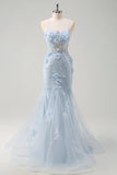 Corsé de Sirena Verde Flores 3D Talla Grande Vestido de Baile Largo con Encaje en la Espalda