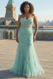 Corsé de Sirena Verde Flores 3D Talla Grande Vestido de Baile Largo con Encaje en la Espalda