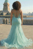 Corsé de Sirena Verde Flores 3D Talla Grande Vestido de Baile Largo con Encaje en la Espalda