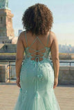 Corsé de Sirena Verde Flores 3D Talla Grande Vestido de Baile Largo con Encaje en la Espalda