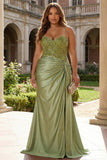 Corsé de rosa polvorienta sirena de talla grande con vestido largo de graduación con abertura