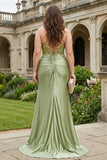 Corsé de rosa polvorienta sirena de talla grande con vestido largo de graduación con abertura