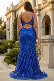 Vestido largo de graduación de sirena de corsé azul real azul real