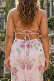 Vestido de baile largo floral de talla grande con lentejuelas rosas de sirenas y encaje en la espalda