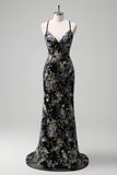 Vestido de baile largo floral de talla grande con lentejuelas rosas de sirenas y encaje en la espalda