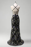 Vestido de baile largo floral de talla grande con lentejuelas rosas de sirenas y encaje en la espalda