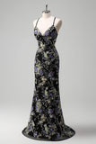 Vestido de baile largo floral de talla grande con lentejuelas rosas de sirenas y encaje en la espalda