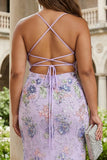 Vestido de baile largo floral de talla grande con lentejuelas rosas de sirenas y encaje en la espalda