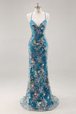 Lentejuelas sirena tirantes de espagueti lentejuelas vestido de fiesta negro con apliques