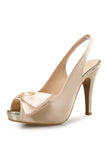 Champagne Bow Fish Mouth Plataforma Tacones Altos