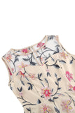 Elegante vestido midi sin mangas bordado floral color albaricoque