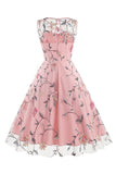 Elegante vestido midi sin mangas bordado floral color albaricoque