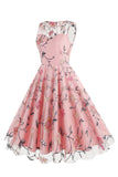 Elegante vestido midi sin mangas bordado floral color albaricoque