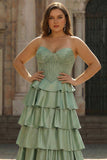 Corsé de satén de satén de tallas grandes Green Sweetheart Princesa largo y abertura