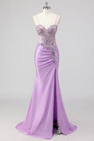 Vestido de fiesta largo verde gris brillante sin tirantes con corsé de lentejuelas fruncido con abertura